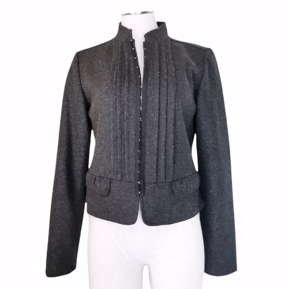 Hinge Gray Wool Blend Military Style Tailored Peplum Back Jacket S